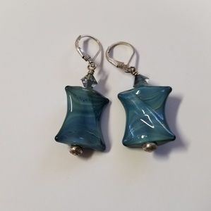 Blue Ceramic Dangle Sterling Silver Earrings